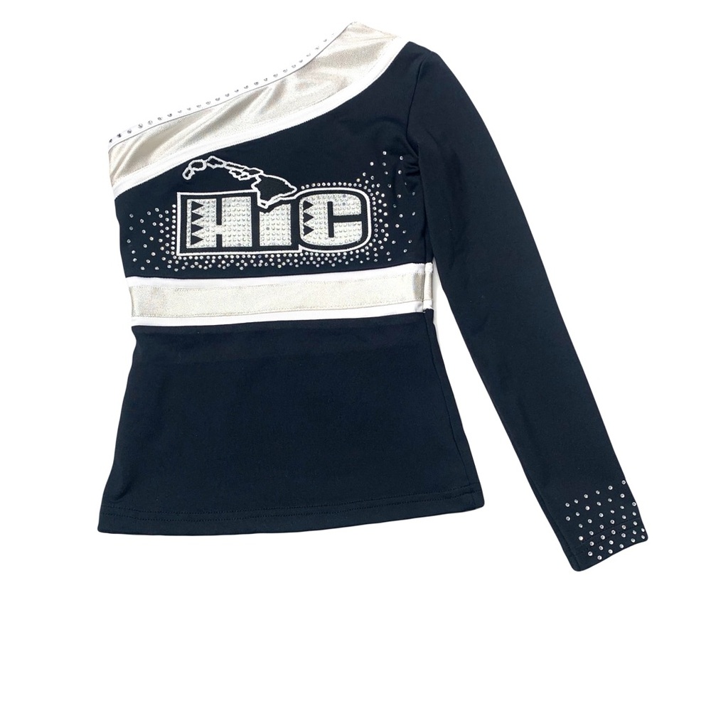 Cheerleader Top Hawaii Island Cheer Girls Youth Small Black Rhinestone HIC